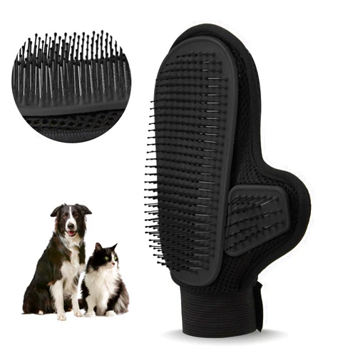 Beenefits 2024 Pet Grooming Glove with Tipped Pin Brush,Special Design Deshedding Glove, Massage Mitt, Perfect Petting Tool for Sensitive Dogs & Cats with Long & Medium Fur - Right-Hand - Black