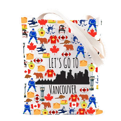ZJXHPO Vancouver Trip Tote Bag Let’s Go To Vancouver Reusable Tote Bag Vancouver Canada Vacation Gift Vancouver Souvenir