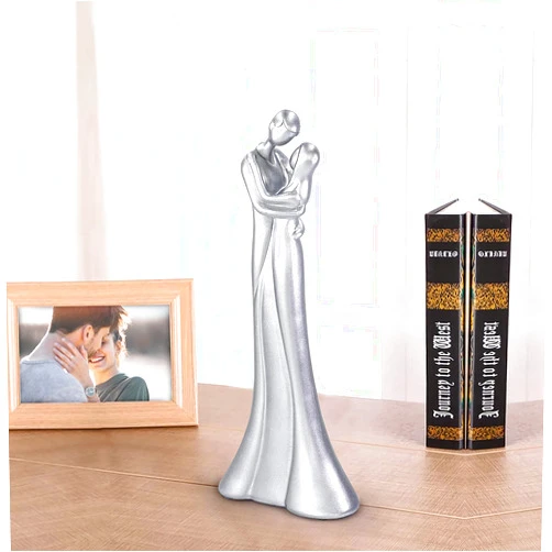 DreamsEden Modern Couple Sculpture, Romantic Her and Him Hugging Figurine Gifts for Anniversary, Wedding, Table Decoration, Silver