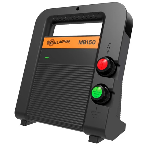 Gallagher MB150 Dual Power Electric Fence Charger | 1.5 Joule 12v Battery or 110v AC Energizer with Adaptive Energy Control | Powers Up to 30 Miles / 100 Acres | Portable and Compact