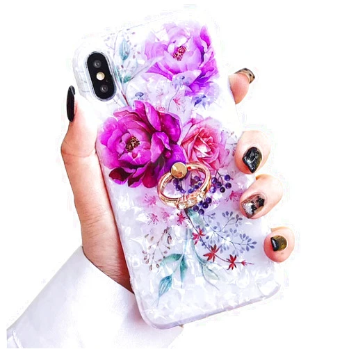 Qokey Compatible with iPhone Xs Case,for iPhone X Case Floral Cute Clear for Men Women Girls with 360 Degree Rotating Ring Kickstand Soft TPU Shockproof Cover Designed for iPhone X/XS 5.8