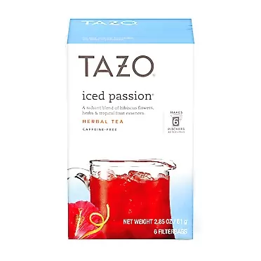 Tazo Herbal Tea Iced Tea Bags For a Refreshing Cold Beverage Iced Passion Caffeine-Free, 6 count, Pack of 4, Packaging may Vary 6 Count (Pack of 4)