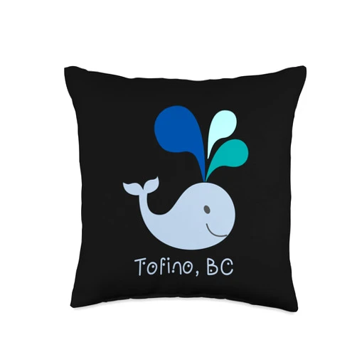 Proud Canadian Sailors & Ocean Lovers Tofino British Columbia Cute Whale Lover Cartoon Throw Pillow, 16x16, Multicolor