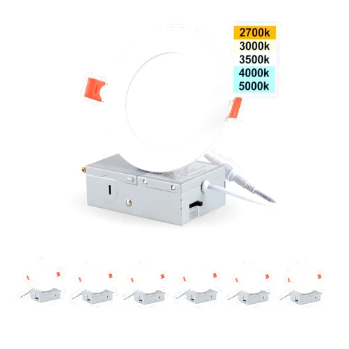 Temgin 6 Pack 5inch 5CCT Led Recessed Light with Junction Box, 2700K-5000K Selectable, 10W Eqv 70W, 800LM Dimmable Ultra Thin LED Downlight