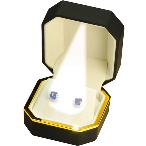 The Jewellery Pak LED Black Earring Box for Diamond Studs Multiple Use for Necklace Pendant Earrings…Luxury Octagonal Design with Gold Trim LED Jewelry Gift Holder Box for Men for Women