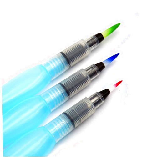 ERCENTURY Water Coloring Brush Pen Set (Length: 5.9 inche), Water Refillable, Leakproof for Watercolor Painting & Lettering, 3 Sizes Point Tip Brush Pens are Available, Color: Translucent Blue