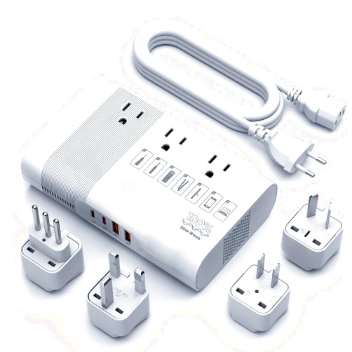 DOACE 350W Travel Adapter 220V to 110V Power Voltage Converter Pure Sine Wave, Step Down Transformer for Hair Straightener Curler CPAP Toothbrush Laptop Phone, 4-Port USB PD, US to EU/UK/AU/Asia Plug
