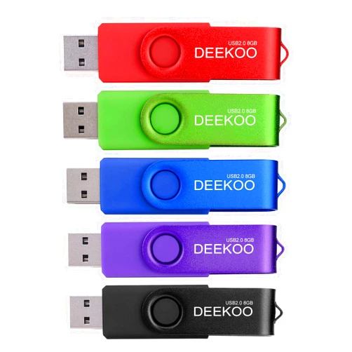DEEKOO 5 PCS 8GB USB 2.0 Flash Drives Memory Sticks Thumb Drives (Five Mixed Colors: Red Blue Black Purple Green)