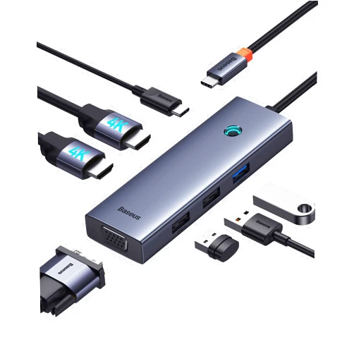 Baseus Docking Station Dual Monitor, Baseus 7 in 1 Laptop Docking Station 3 Monitors, USB C HUB with 4K HDMI, VGA, 100W PD, 3 USB for iPhone 15/MacBook/Dell/HP