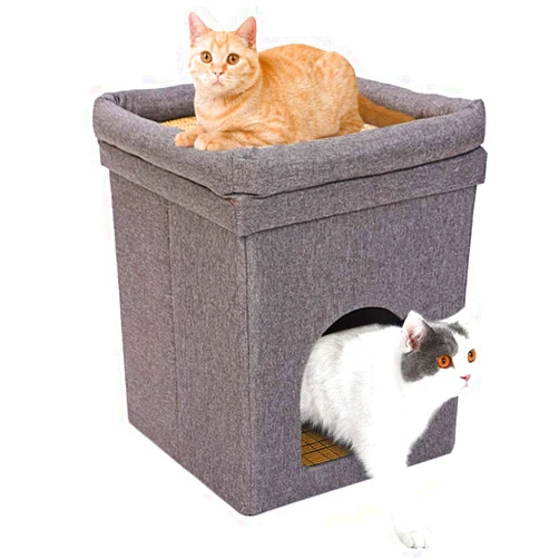 ShellKingdom Collapsible Cat House, Foldable Fabric Cat Cube and Cat Cave with Bed Scratch Resistant Pet Kitty House Cat Stool Condo12.2x12.2 inch (Cubic cat House)