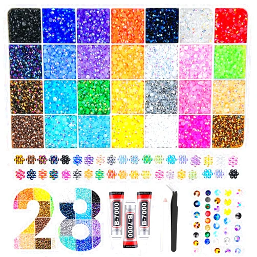 YLPARTCHER 36000Pcs Flatback Rhinestones Kit, 28Colors 3MM Resin Gems for Crafts, Sparkly Acrylic Diamonds with Storage Case for Nail Art, Phone Case, DIY Jewelry Making, Bedazzling Supplies