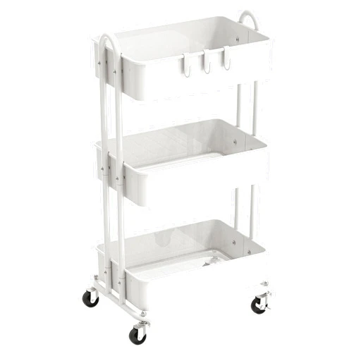 Simple Houseware Heavy Duty 3-Tier Metal Utility Rolling Cart, White