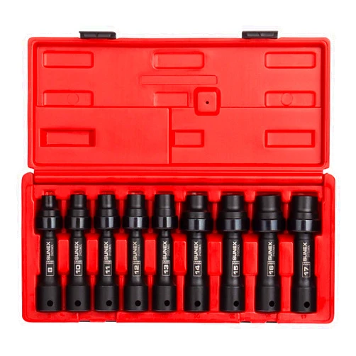 SUNEX TOOLS 2695, ½ Inch Drive Driveline Limited Clearance Socket Set, 12-Point, 9-Piece, Metric, 8mm-17mm, Cr-Mo Steel, Heavy Duty Storage Case