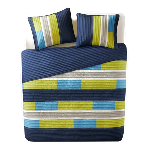 Comfort Spaces CS14-0861 2 Piece Quilt Coverlet Bedspread All Season Lightweight Hypoallergenic Pipeline Colorblock Kids Bedding Set, Twin/Twin XL, Pierre Navy/Blue Stripe