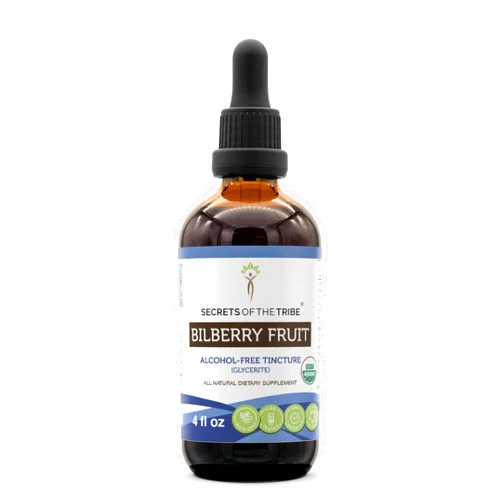 Secrets of the Tribe Bilberry Fruit USDA Organic | Alcohol-Free Extract, High-Potency Herbal Drops, Vision | Made from 100% Certified Organic Bilberry (Vaccinium Myrtillus) Dried Fruit 4 oz
