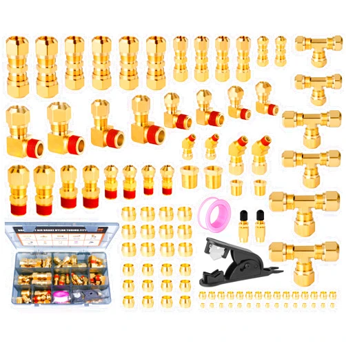 Hotrose 100PCS Brass DOT Air Brake Line Fittings, 1/4
