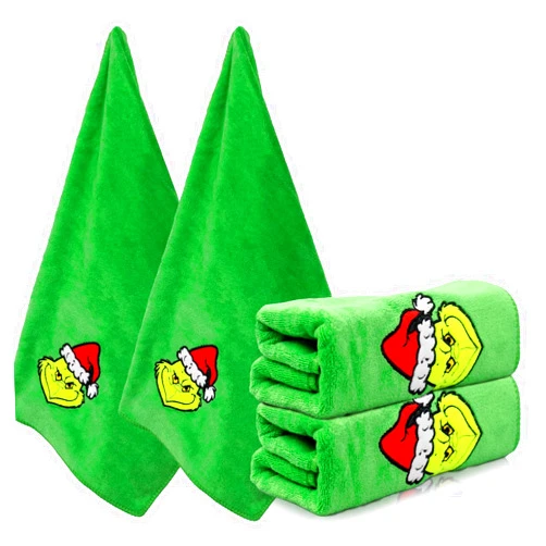 AMUHUA Christmas Kitchen Towels and Dishcloths Set - 30 X 14 Inch Green Xmas Absorbent Reusable Fingertip Tea Dish Hand Towels for Drying, Cleaning, Cooking and Baking, 2 Pack