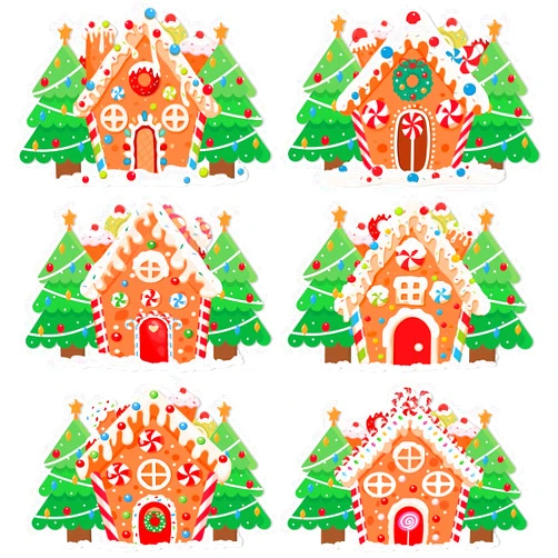 OBUSATT Christmas Placemats Set of 6 Gingerbread Man Plastic Table Mats Christmas Tree Candy Cake Xmas Cute Table Mats Gingerbread House Shaped Winter Table Mats for Christmas Party Kitchen Dining Decoration