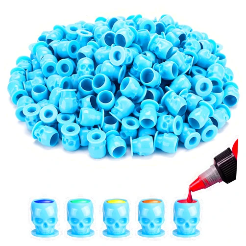 Noverlife 200PCS Disposable Skull Tattoo Ink Cups with Base, Plastic Ink Caps for Tattoo Permanent Makeup Container Cap, Microblading Pigment Ink Holder, Self-stand Coloring Cup for Tattoo Artists