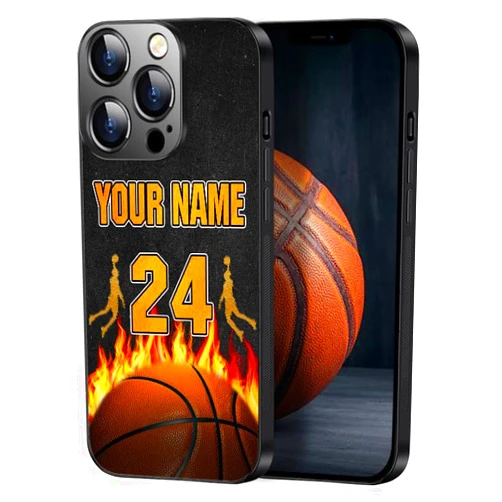 YeeDgner Personalized Basketball Gift Custom Name Number Basketball Phone Case for iPhone 15 14 13 12 11 Pro Max XR Samsung Galaxy S24 S23 Plus Ultra S22 S21 S20 FE A15 A25 A34 A14 A54 A53 A03S A13