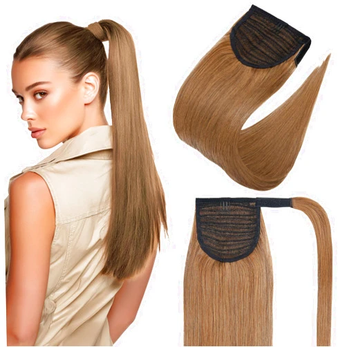 SEGOHAIR Clip In Real Human Hair Ponytail Extensions for Women 100% Remy Human Hair Ponytail Straight Wrap Around Clip in One Piece Hairpiece 16 Inches 80g #06 Light Brown