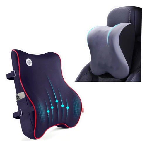 ANTETOKO Car Neck Pillow and Lumbar Support Pillow-Gray+Blue with Red Edge