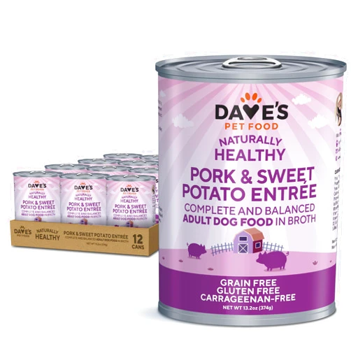 Dave's Pet Food Dave’s Dog Food Grain Free Dog Food Wet (Pork & Sweet Potato in Broth), Made in Canada Naturally Healthy Canned Topper, Gluten Free, 13.2 oz (12 Pack)