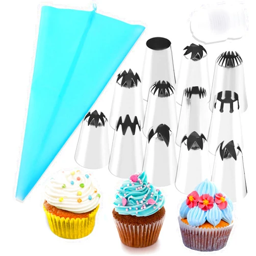 COKSDUPID 12PCS Large Piping Tips Set, Stainless Steel frosting tips with Reusable Pastry Bag, Cake Decorating Tips Set for DIY Pastry Dough, Cookie, Cupcake, Cake
