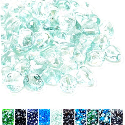 Skyflame 10-Pound Fire Glass Diamonds for Fire Pit Fireplace Landscaping, 1/2 Inch Reflective Glass Fire-Diamonds, Crystal Ice