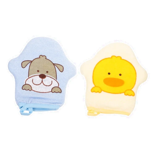 Healifty 2Pcs Baby Bath Mitt Ducky Dog Puppet Washcloths Kids Wash Gloves Bath Sponge Body Scrubber Exfoliating Gloves Wash Towels Sponge for Toddler