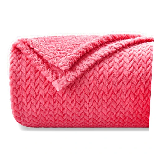 NEWCOSPLAY Super Soft Throw Blanket Coral Pink Premium Silky Flannel Fleece Leaves Pattern Lightweight Bed Blanket All Season Use (Coral Pink, Throw(40