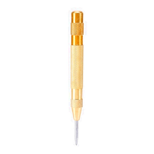 Tyenaza SemiAutomatic Center Punch, 5 inch Brass Spring Loaded Center Hole Punch Hand Tool with Adjustable Tension for Metal or Wood