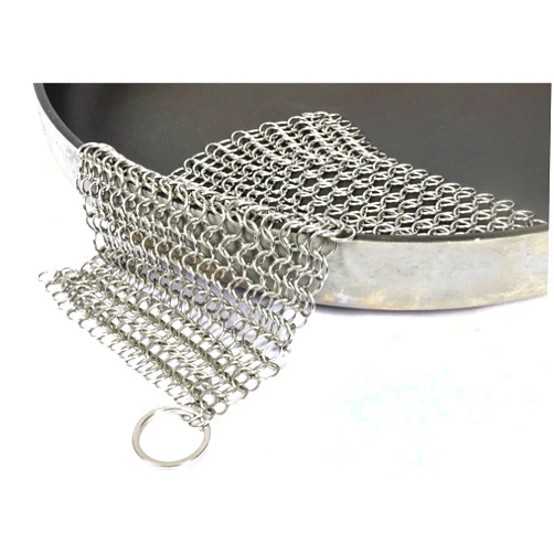 Quick Parts Delivery 316 Stainless Steel Cast Iron Cleaner Chainmail Scrubber, 8 x 8 inches