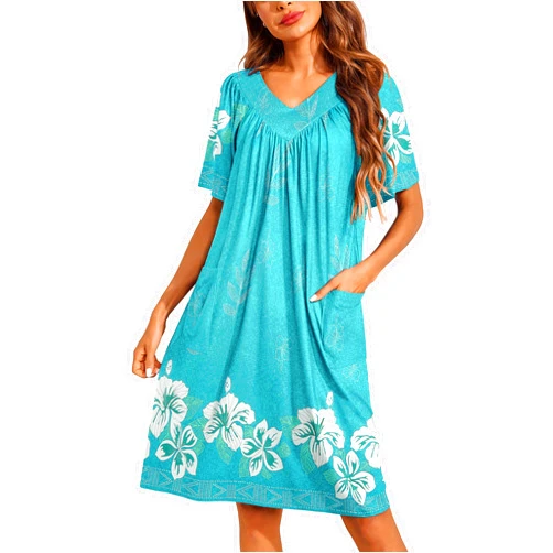 Ekouaer Womens House Dress Floral Print Nightgown with Pockets Mumu Dress