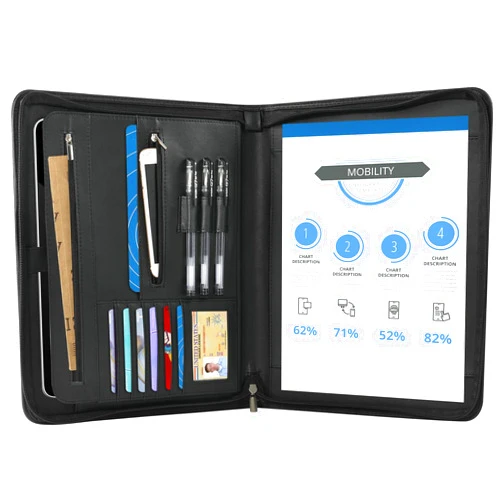 Ringsun PU Leather Portfolio for Men, Leather Padfolio Business Resume Portfolio for A4/Pad, Leather Portfolio Folder Organizer, Black