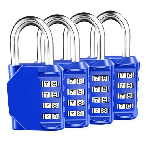 ZPLIUST Combination Lock, 4 Digit Combination Padlock Outdoor Waterproof Padlock for School Gym Locker, Sports Locker, Fence, Toolbox, Case, Hasp Storage Etc (Blue 4Pack)