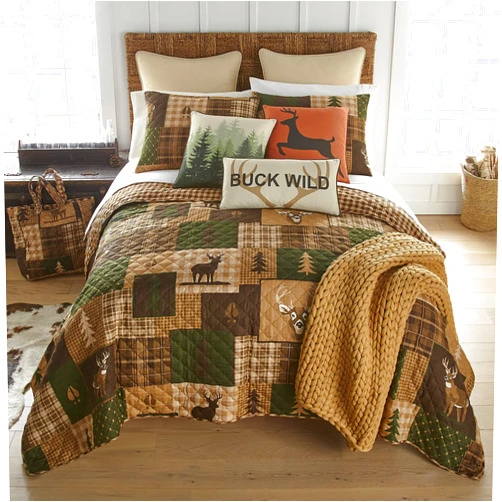 Donna Sharp King Bedding Set - 3 Piece - Green Forest Lodge Quilt Set with King Quilt and Two Standard Pillow Shams - Machine Washable