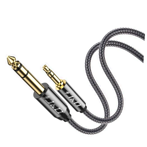 J&D 3.5mm to 6.35mm Stereo Audio Cable, Gold Plated 3.5mm 1/8 inch Male TRS to 6.35mm 1/4 inch Male TRS Copper Shell Cable with Zinc Alloy Housing, Nylon Braid for iPhone, Amplifiers, 1.5 Feet