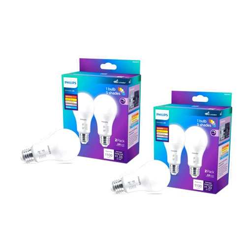 Philips LED 75W A19 Light Bulbs 4-Pack Selectable White Multi-CCT 1100 Lumen (11W = 75W) Dimmable Frosted Flicker-Free Light Bulbs