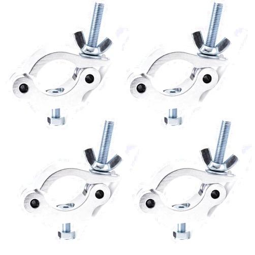 MFL. Heavy Duty Truss Clamp, 660 lb Aluminum Alloy DJ Light Clamps, Fits 1.5-2.0 Inch Truss for Stage Lighting Projector Par Lights, TUV Certificated ID: 50393001, Silver, Pack of 4