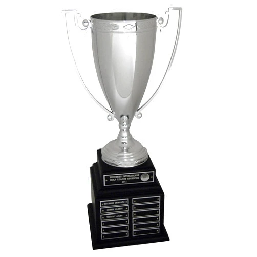 SHOP AWARDS AND GIFTS Large Silver Custom Trophy Cup on Black Base with Header and 12 Name Plates, Personalized Engraved Award, 20-1/2 Inch