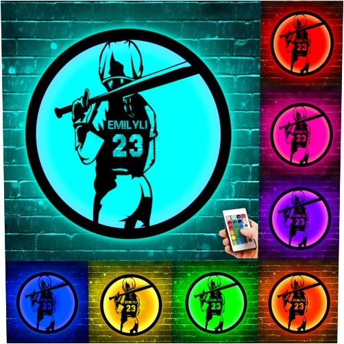 Amabery Personalized Baseball Metal Sign Light Custom Baseball Player Name Neon LED Sign Lamp Baseball Wall Decor Night Light for Baseball Player Baseball Lover (Softball Metal Sign -4)