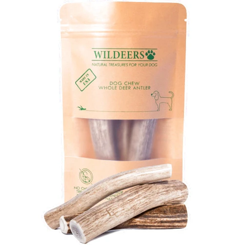 Wildeers Premium Deer Antlers for Dogs - Dog Antler Chews - Made in USA, Naturally Shed, Healthy Treat - Grade A, 4-5 in, 3 Pieces, Long Lasting Antler Chew Bones for Aggressive Chewers (Small)