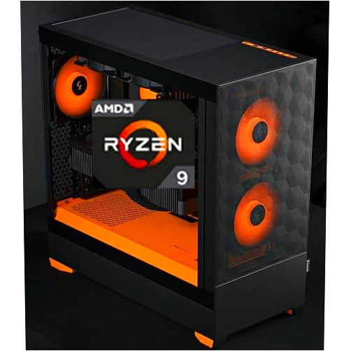 CPU Solutions.com AMD Ryzen Gaming Desktop, RTX Graphics Card, Black and Orange RGB Gaming Tower PC. 1TB SSD, 32GB DDR5 RAM… (RTX 4060 Ryzen 9)