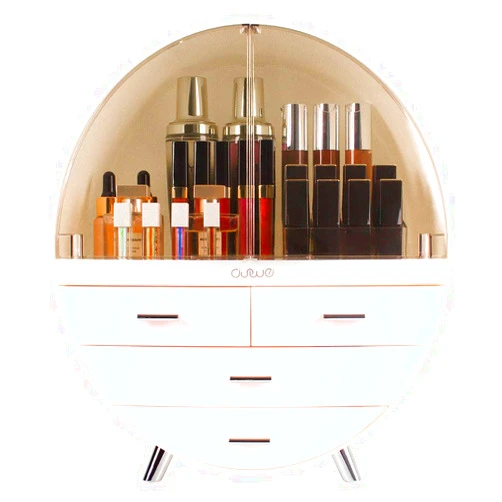 OBMMIRAO Elegant Dustproof Makeup Storage Organizer Box, Waterproof Large Cosmetics Organizer Storage with Drawers Skincare Cosmetic Display Cases for Countertop Bathroom Dresser Dedroom