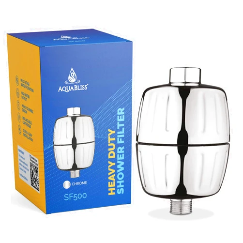 AquaBliss HEAVY DUTY Shower Filter – Latest Superior Advanced 30x Filtration - Universal Multi-Stage Shower Head Filter Reduces Chemicals, Chlorine & Odors - Chrome (SF500)