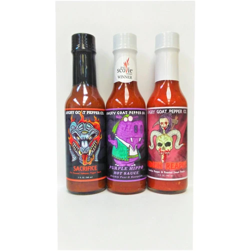 Angry Goat Pepper Co. 3-Pack Angry Goat Hot Sauce - Sacrifice, Purple Hippo, & Demon Reaper