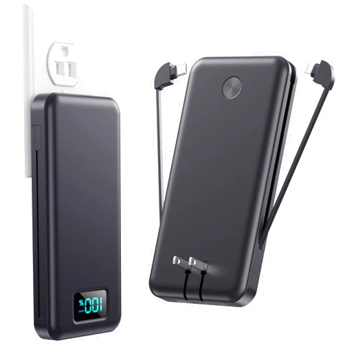 AONIMI Portable Charger with Built-in Cables & AC Wall Plug,Ultra Slim 13800mAh USB-C Power Bank, 4 Output LCD Display External Battery Pack Phone Charger Compatible with iPhone 15/14/13 Samsung Android etc