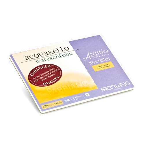 Honsell Fabriano Artistico Acquarello, Extra White, Fine Grain, Cold Pressed, 23 x 30.5 cm, 20 Sheets, 300 g/m², Artists' Watercolour Cardboard, Pad Glued on 4 Sides, 23 x 30,5 cm