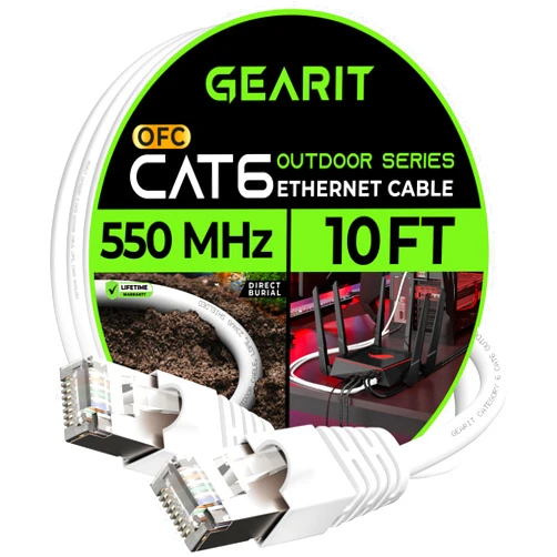 GearIT Cat6 Outdoor Ethernet Cable (10ft) 23AWG Pure Copper, FTP, LLDPE, Waterproof, Direct Burial, In-Ground, UV Resistant, POE, Network, LAN, Internet, Cat 6, Cat6 Cable - 10 Feet